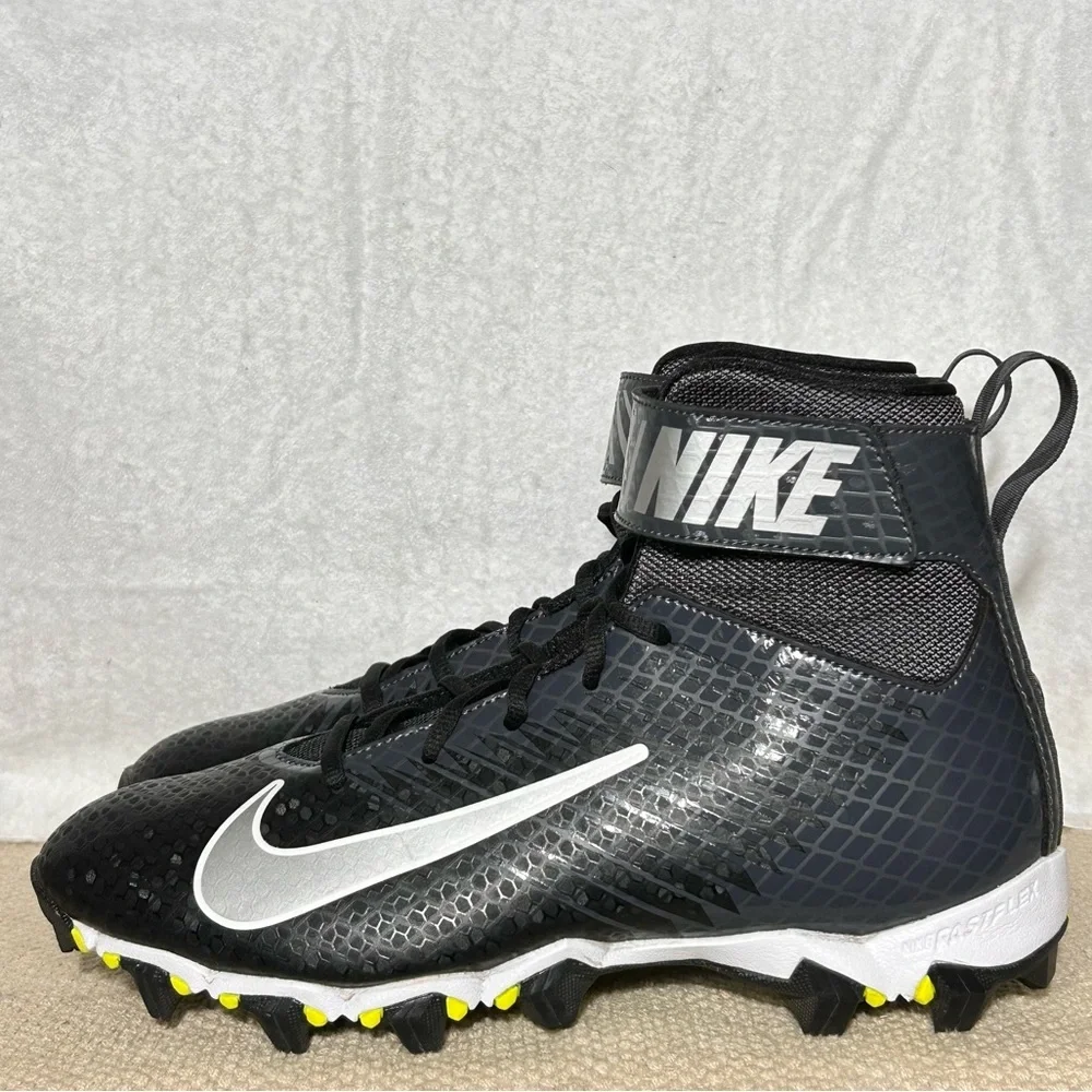 Nike Strike Shark Mens Black/White/Grey Hi-Top Football Cleats Shoes SZ 10